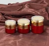 Bouteilles de crème de bocal en verre rouge pots de bouteille de pompe de pulvérisation de visage de main cosmétique ronde avec couvercle acrylique or/argent 20g-30g-50g