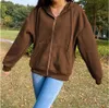 Куртка за рубежом для женщин Streetwear Top Brown Zip Up Thiphirt Zip Up Hoodie Y2K Egirl Bearible Hoodies с длинным рукавом Pullover Y0820