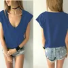 Lato T Shirt Kobiety Krótki Rękaw V Neck Loose Casual Sexy Camisetas Feminina Lady Proste ops 210720