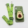 3D Cartoon Portemonnee Zachte TPU Siliconen Telefoon Gevallen Cover voor iPhone 12 11 Pro Max XR XS x 87 Avocado Aardbei met Lanyard