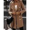 Women's Wool & Blends Winter Warm Jacket Lapel Pure Color Elegant Windbreaker Long Sleeve Buttons Mid-length Street Veste Femme