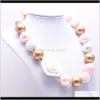 Colares de miçangas pingentes entrega 2021 pinkaddgold color moda presente rosa flor rosa bubblegume bead jóias de colar para bebês garotas