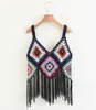 Bohemian Handmade Hollow Out Crochet Tassel Vest Holiday Style Women Colored Plaid Fringed Knitted Waistcoat Coat 210915