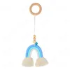 INS Nordic Wall Nursery Decor Woven Rainbow Kids Room Decoration Pendant Wood Crafts Wooden Ring Tassel Hanging Ornaments