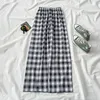 Vintage Plaid Pantalones de Mujer Elastyczna Wysoka Talia Jesień Koreański Styl Kobiety Spodnie Luźne Spodnie Damskie 18914 210415