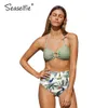 Seasfie Wild Safari Высокие талии Halter Bikini Установки Женщины Сексуальные Зеленые Шнурки Двухфустный Купальник Купальник Купальники 210712