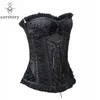 Corstory Siyah Brocade Dantel Korse ile Trimed Overbust Çelik Kemikli Bel Cincher Büstiyer Steampunk Victoria Bodyshaper