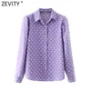 Zevity Kobiety Moda Dots Print Casual Smock Bluzka Office Lady Ramię Pads Koszula rękawa puffowa Chic Blusas Topy LS7608 210603