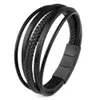 High Quality Genuine Leather Bracelet For Men Stainless Steel Magnetic Clasp Detachable Multilayer Bracelet Jewelry