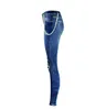 Fashion Bold Design Women Slim Denim Jeans Ripped Chain Big Hole Trousers Pencil Pants Showing long Slender Legs Skinny