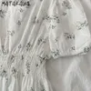 MATAKAWA Mode Blumenkleider Frühlingsfrauen Koreanische Robe Frische elastische Taille A-Linie Frau Kleid Puffärmel Vestidos 210513
