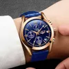 LIGE Blau Casual Leder Mode Quarz Gold Uhr Herren Uhren Top Marke Luxus Wasserdichte Uhr Relogio Masculino + Box 210527