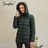 Donne con cappuccio inverno Parkas Elegante marca di moda da donna in cotone caldo e lunghi pavimenti da donna giacca da donna verde scuro 210414