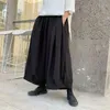 Calças japonesas masculinas soltas cabana de pantskirt calças de perna larga cintura elástica preto