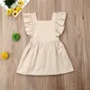 1-7t toddler barn baby flicka kläder sommar ruffles vanlig sundress elegant bomull söt prinsessa casual klänning outfits q0716