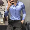 男性のためのビジネスドレスシャツの色の色の色の長袖スリムモミカジュアルシャツの化学のHomme街路社の社会的な服210527