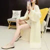 H.SA Winter Long Knitted Sweater Cardigans V neck Cashmere Soft Pearl Beading Knit Oversized Knitted Jacket Korean Coat 210716