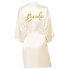 Women's Sleepwear Wedding Bride Squad Robe Dressing Gown Sexy Women Bathrobe Nightgown Short Shiny Gold Print
