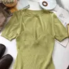Maglietta estiva di base Donna lavorata a maglia manica corta Falso in due pezzi Patch Tee Elasticità O Collo Maglietta superiore femminile 210422