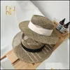 Cappelli a tesa larga Berretti Cappelli, Sciarpe Guanti Moda Aessories Viaggi Natural Seagrass Cappello piatto cavo Ladies Summer Porkpie Concavo Round Sun