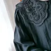 Johnature Women Black Vintage Luźne Koszule Pościel Jesień Bluzki Przycisk Peter Pan Collar Kobiet ubrania Casual Koszula Top 210521