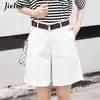 ジエル韓国のファッションカジュアル夏のショートパンツの女性の緩い広い脚のパンタロンフェムメート緑の白いハイウエストショートパンツ女性S-XXL 210611