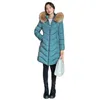 Winter Coat Kvinnor Koreansk Slim Fashion Green Tjock Värme Fur Hooded Down Bomull Jackor Röd Plus Storlek Lång Parkas LR939 210531