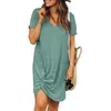 Hot kf-Women's Short Sleeve Dress Side Knot Mini Dress X0521