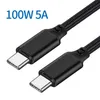 Kabel danych USB-C do C PD 100W 5A Fast Charger Kable USB Mężczyzna dla Sumsung N20 Mobile Huawei Xiaomi Vivo Hard Disk Laptop Type-C