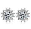 Pendientes de tuerca de plata de ley S925 con piedra de diamante CZ, flor de sol, pendiente de cristal brillante, joyería para mujer