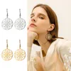 Dangle & Chandelier Lucktune Retro Flower Drop Earrings Filigree Stainless Steel Round Hoop For Women Gift Fashion Jewelry Accesso285h