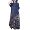 Elegante vrouwen qipao nationale stijl casual jurk klassieke Chinese moderne cheongsam zomer stijlvolle toga bloemen print vrouwelijke blauw tang tuit vestidos