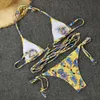 Sexig bikini Kvinnor Skriv ut Baddräkt Baddräkt Kvinna Bandage Set Brasiliansk Badkläder Sommarstrand Wear Biquini 210621