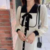 Winter Autumn Long Sleeves Red Black Beige Mini Dress Knitted Button Elegant Chic Turn Down Collar D3054 210514
