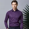 Men Shirts Long Sleeve Purple Formal shirts For Men Slim Fit Business Stretch Anti-wrinkle Professional Tooling Male Blouse 220224