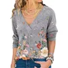 Summer Floral Print Oversized T Shirt Womens Clothes Casual Fashion V Neck Long Sleeve Loose Ladies Tops Vintage Tee Shirt Femme 210608