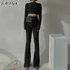 FORYUNSHES 2 Piece Sets Womens Outfits Tracksuits Sweat Suits Knitted Basic Crop Top High Waisted Casual Flare Pants Set 210925