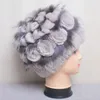 Mode tillbehör vinter hatt kvinnor rex kanin päls varm stickad hand sydd blommig räv elegant stilig damer kallt furry lock naturligt