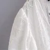 Blanc Openwork Broidered Eyelet Midi Robe Femme Goule Puff Ruffle Hemy Robes Femme Coton Vestidos d'été 2105187298329