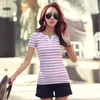 Summer Shirts V-neck Casual Women Short Sleeve T-shirts White Strip T-Shirt Plus Size Cotton Tee Shirt Blusas3188 50 210518