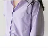 S-XL Plus Size Solid Roxo Mulheres Camisa Manga Longa Surgindo Collar Casual Top Verão OL Of Escritório Blusa 210423