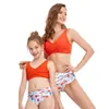 Zomer familie matching badpak 2-pcs sets effen kleur vest stijl bikini + bloemenzwembroek Moeder dochter E2103 210610