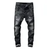 Mens Men Jean rippade jeans rippar stretch svart mode smal fit tvättad motocykel denim byxor panelerade hiphop byxor