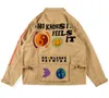 Män Khaki Jackor High 1 Qaulity Broderi Hip Hop Coats Mäns Zipper Jacka Fashion Casual Outwear Toppar