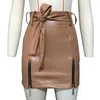 スカート女性スカートセクシーなソリッドカラーフェイクレザージッパーハイウエストベルトボディボディコンミニブラックS-2XL女性服2021