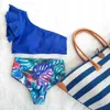 Wysoka talia bikini strój kąpielowy podwójny wzburznik stroje kąpielowe Drukuj bikini wyznaczający garnitury kąpielowe na ramię plaża nosić 210621