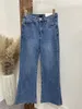 Jeans Woman Fashion High Waist Wide Leg Ripped Tassel Hem Overlength Denim Pants 210421