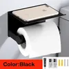 Bathroom Toilet Paper Holder Black Silver Gold Tissue Phone Rack Wall Mounted Space Aluminum WC Shower with Shelf 210720