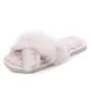 fashion Home lambswool Slipper Shoes Warm Plush Slipper Cross Lady Real Rabbit Fur Non-slip Woman y711 210625