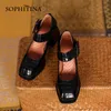 Sophitina Kobiety Pompy Platforma Mody 2 CM Kamień Wzór Oryginalne Skórzane Buty Obcasy TPR Klamra Pasek Casual Lady Buty AO13 210513